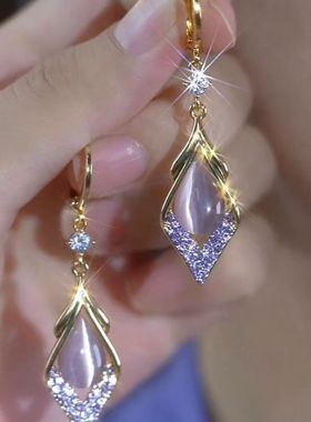 BF紫色猫眼石菱形耳环女2025年新款爆款高级感耳饰小众气质耳钉耳