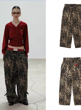 韩国Badblood美式复古豹纹裤小众时尚抽绳宽松直筒阔腿休闲长裤潮