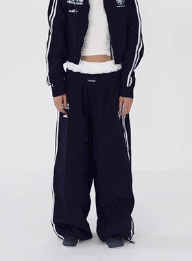 韩国badblood尼龙薄款长裤女复古休闲运动街舞字母刺绣束脚阔腿裤