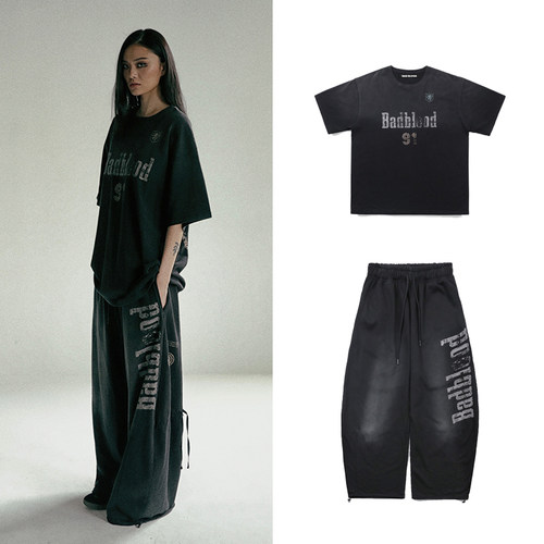 韩国badblood复古高街水洗拖地裤男女百搭休闲宽松垂感弯刀阔腿裤