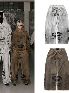 韩国badblood美式复古做旧废土风字母印花卫裤街头休闲宽松阔腿裤