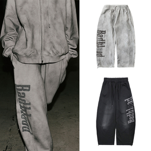 易梦玲同款 潮 badblood复古街头水洗做旧字母印花宽松抽绳休闲卫裤