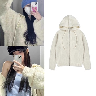 连帽外套秋冬 羊毛衫 韩国badblood针织毛衣女博主推荐 百搭拉链开衫