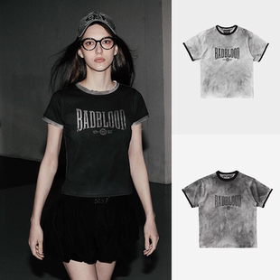 修身 T恤辣妹短款 显瘦外穿上衣 高街字母扎染短袖 韩国badblood美式