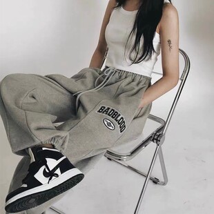 韩国badblood字母刺绣运动休闲裤女辣妹高腰抽绳束脚舞蹈宽松卫裤