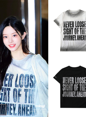 minju朴敏珠同款badblood复古字母印花短袖休闲扎染宽松纯棉T恤潮