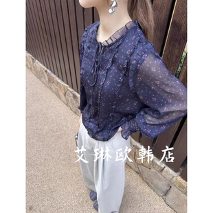 衬衫 3.4 韩系绑带小众碎花喇叭袖 新款 女 卡蔓enxi韩标20817春装