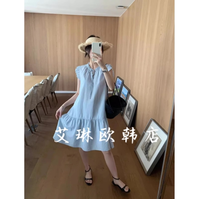 20305木耳边绑带鱼尾连衣裙