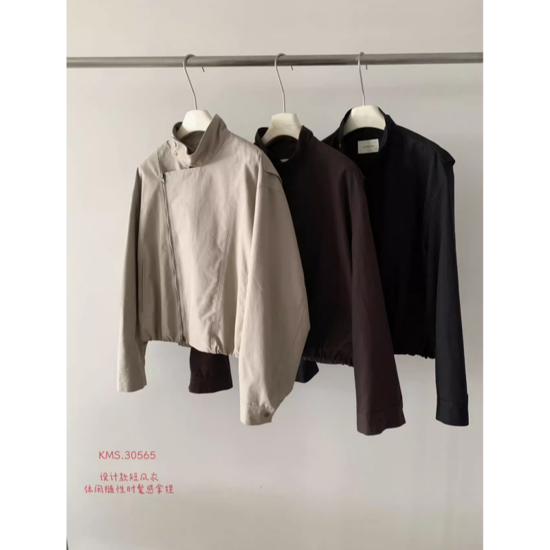 特价卡蔓诗kamanshi30565秋款韩系拉链翻领休闲短款风衣外套女
