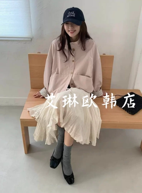 miluroom sicily米鹿26226秋款ins立领宽松翻袖口碎花风衣短外套