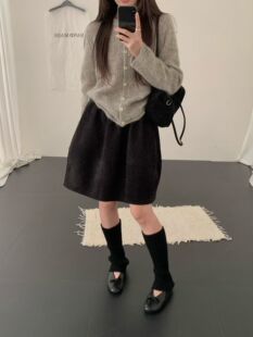 土布鱼8269/8263秋款韩系松紧腰波点雪尼尔花苞裙半身裙中裙女