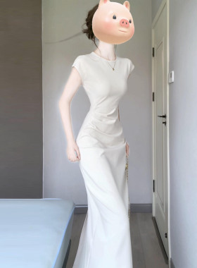 法式温柔风白色无袖洋装子女夏季2026新款独特漂亮掐腰包臀长裙
