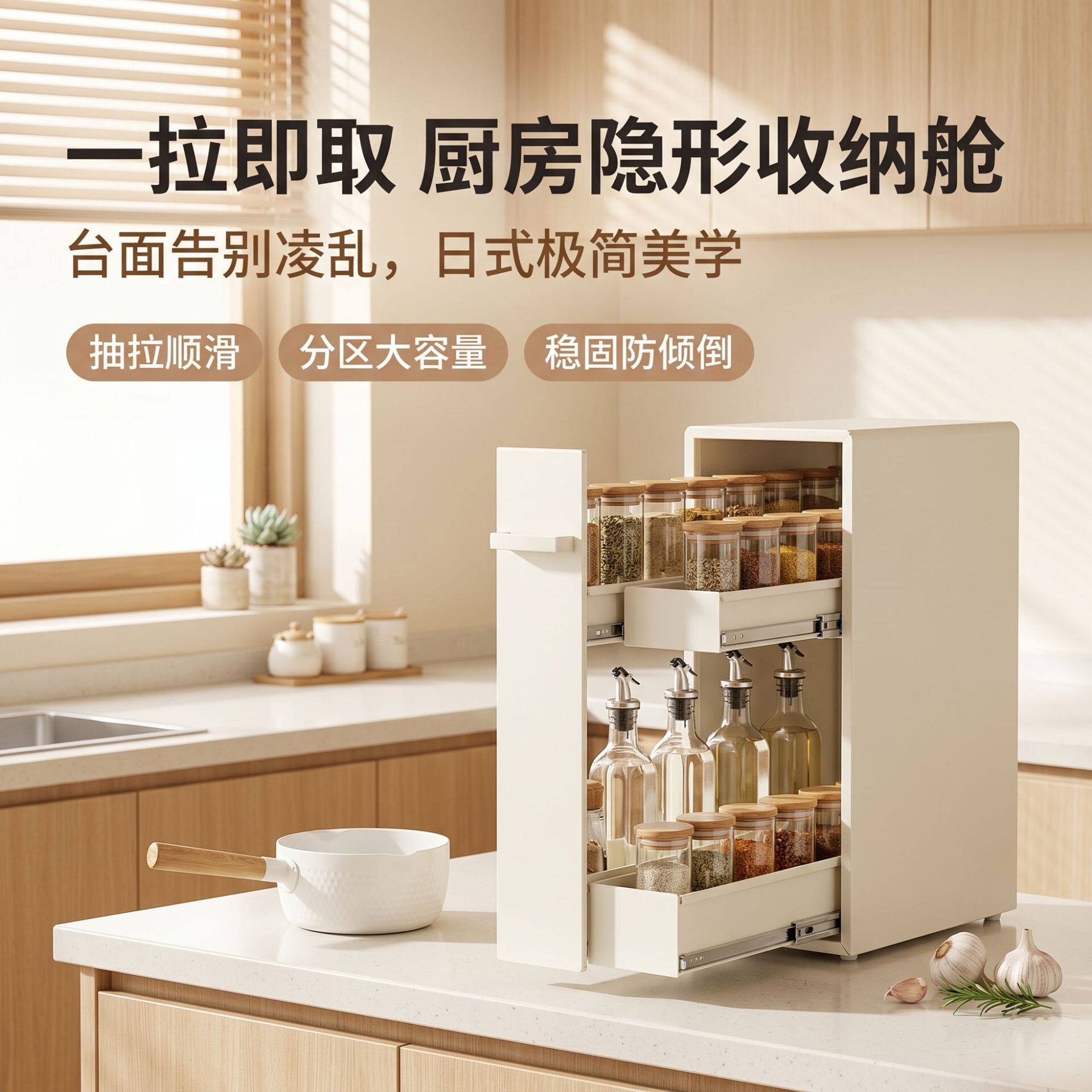厨房调料品置物架多功能台面抽拉式多层窄边调料盒瓶罐架子收纳盒