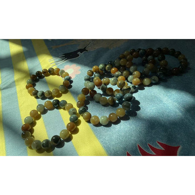 天然和田玉楼兰三色圆珠手链 女款玉石简约款手串饰品礼物