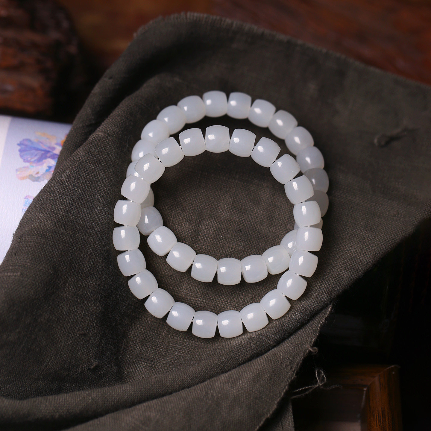 天然和田玉于阗白玉直切款单圈手链 男女款精品玉石手串饰品