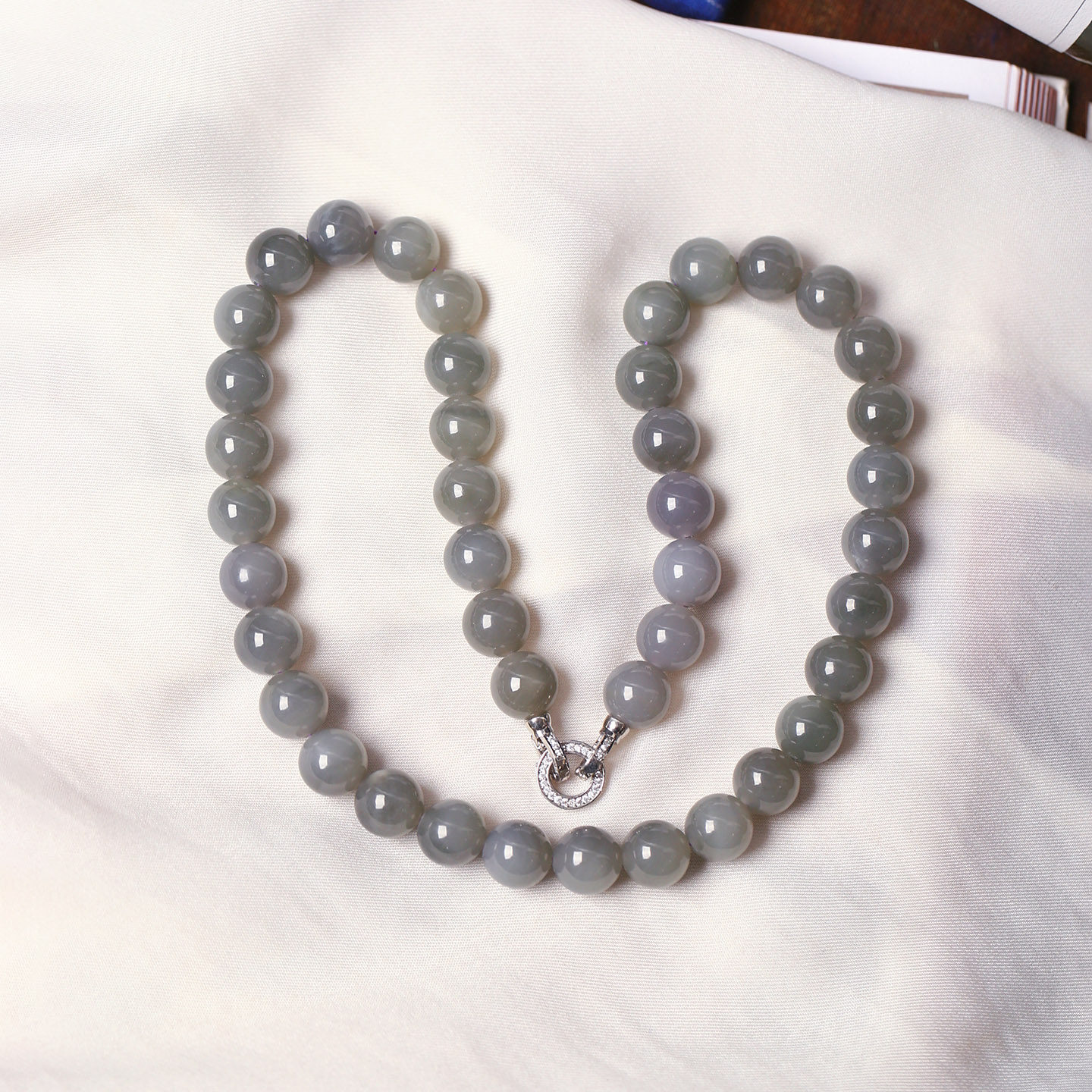 天然和田玉冰料烟紫圆珠款项链女款玉石简约锁骨链项链妈妈链饰品