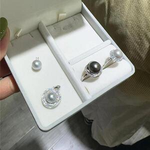 天然海水大溪地珍多麻珍珠纯银镶嵌款耳钉吊坠戒指 女款珍珠饰品
