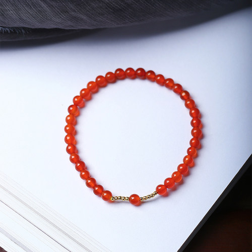 18K小金珠搭配红玛瑙圆珠原创手链 女款简约款手链饰品送女友礼物