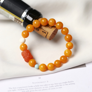 天然蜜蜡老蜜蜡圆珠原创搭配款单圈手链  女款琥珀蜜蜡手串饰品