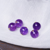 超值天然紫水晶圆珠18K金贴片镶嵌转运珠吊坠路路通 水晶吊坠 女款