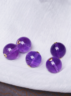 紫水晶圆珠18K金贴片镶嵌转运珠