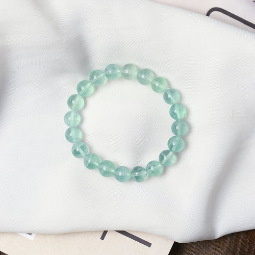 天然水晶蓝绿萤石单圈手链浅色系圆珠手链女款萤石手串饰品