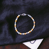 天然淡水珍珠灰金白三色原创手链单圈多宝拼色女款 手串 珍珠简约款