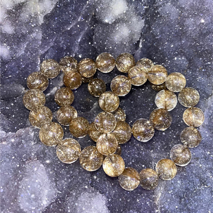 精品 天然魔鬼发晶圆珠手串 男女款高端发晶魔鬼发水晶手串饰品