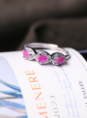 精品彩宝 天然老烧红宝石戒指活口镶嵌款戒指 女款宝石指环饰品