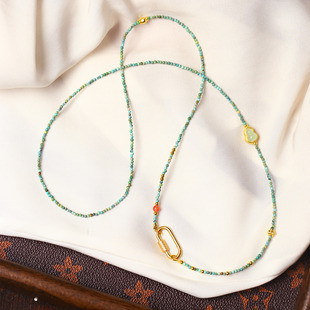 天然绿松石小米珠原创搭配款 松石锁骨链饰品 项链万能链吊坠绳女款