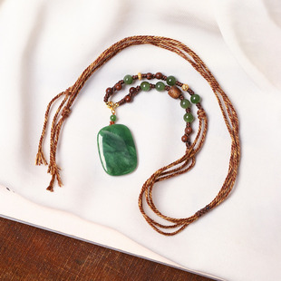 玉石方牌挂坠饰品礼物 女款 天然北极玉碧玉无事牌款 吊坠毛衣链