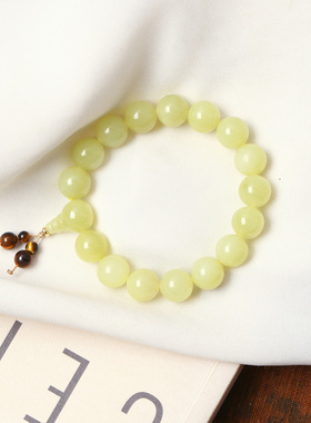 精品 天然和田玉新疆若羌黄口料圆珠原创手链 男女款玉石手串饰品