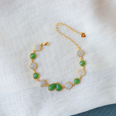 手链饰品 玉石精工银镀金款 天然和田玉烟紫碧玉纯银镶嵌款 手链女款