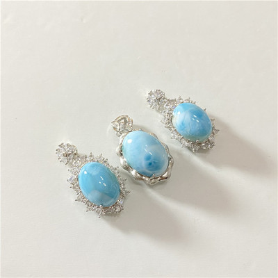 精品彩宝 天然海纹石蛋面裸石纯银镶嵌款吊坠 女款水晶锁骨链饰品