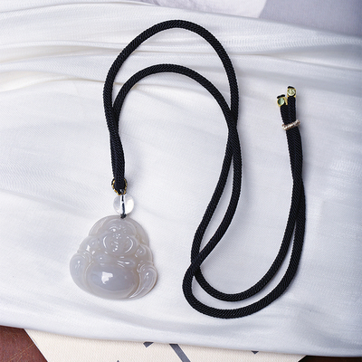 冰料烟灰料雕刻弥勒佛款吊坠