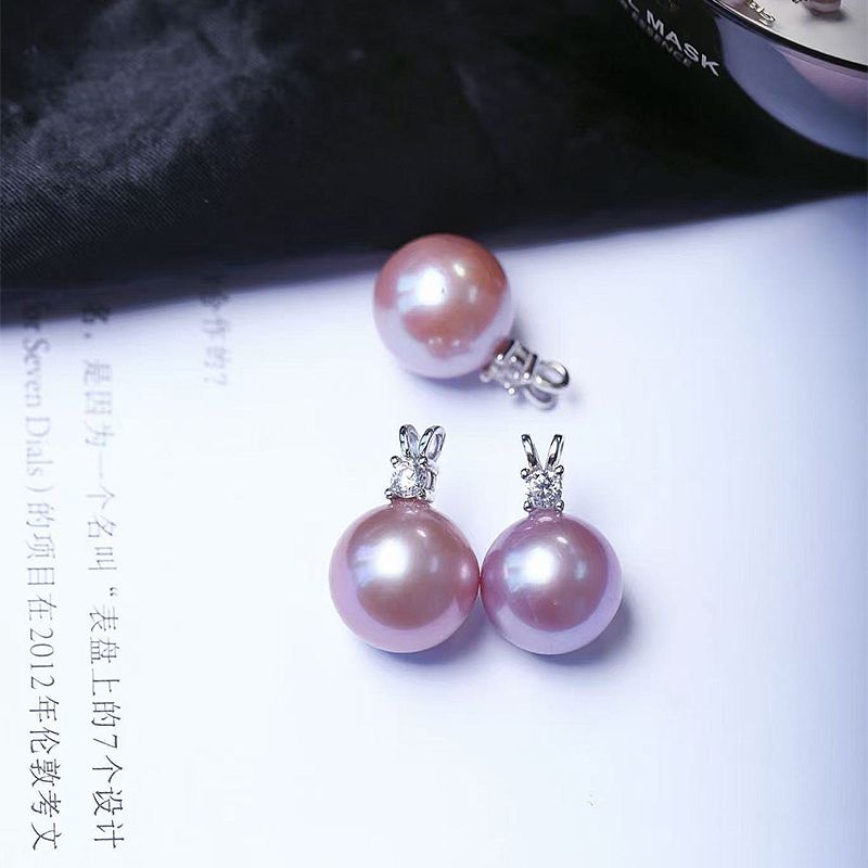 天然淡水紫珍珠兔耳朵款扣头镶嵌款吊坠 女珍珠简约时尚锁骨饰品