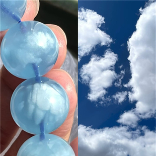 水晶海蓝宝聚宝盆款 女款 手串饰品礼物 手链 天然海蓝宝蓝天白云款