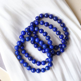 天然5A阿富汗老矿青金石圆珠手链少白有金手链 大颗粒金多点超值