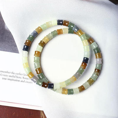 天然和田玉多宝色竹节款手链 配碧玉糖料且末料 女款玉石手串饰品