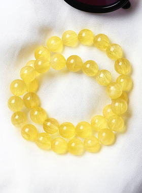 天然水晶拉丝黄萤石圆珠款手链 女款纯色黄萤石手串饰品礼物