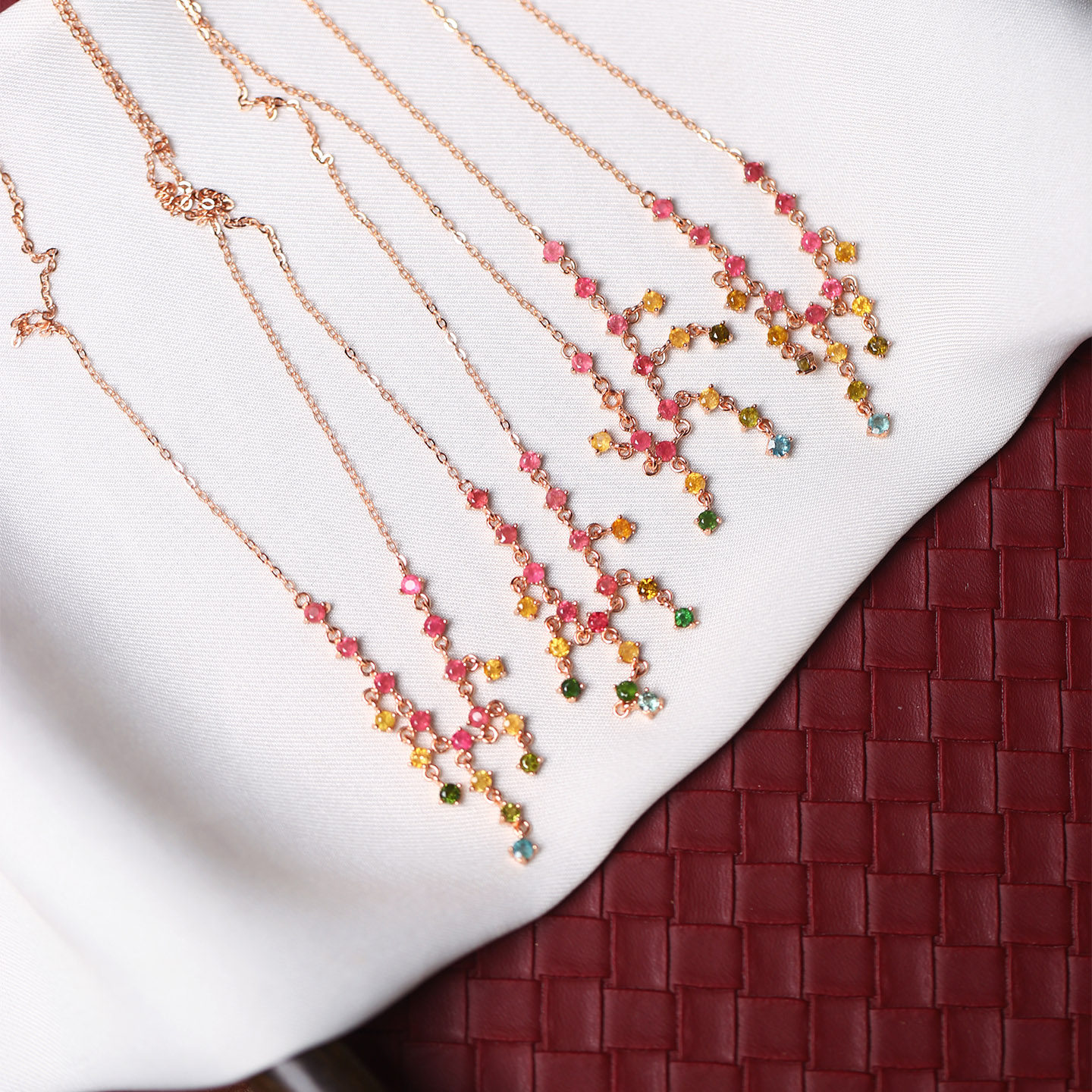 精品彩宝 天然碧玺裸石纯银镶嵌款项链锁骨链 女款精工银镶嵌饰品