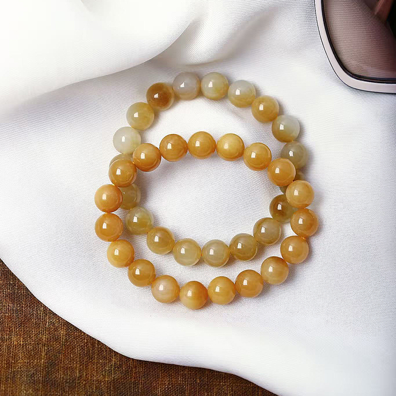 精品天然和田玉新疆料金山糖料圆珠款手链男女款黄金糖玉手链饰品