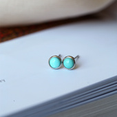 耳钉 纯银拖简单精致天然湖北原矿绿松石纯银镶嵌款 高瓷 好货