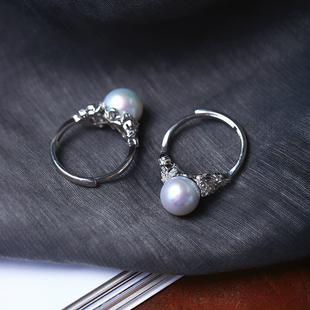 天然海水珍珠珍多麻圆珠纯银镶嵌戒指 珠光好圆度好女款珍珠指环