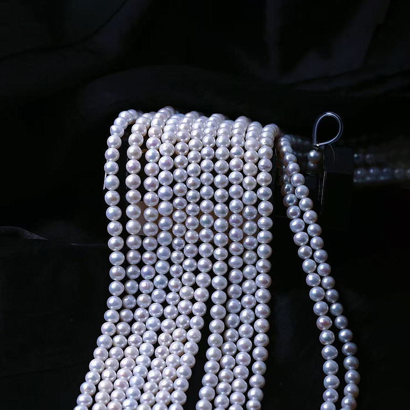 天然淡水珍珠中颗粒圆珠款半成品 女款diy珍珠项链锁骨链散珠饰品