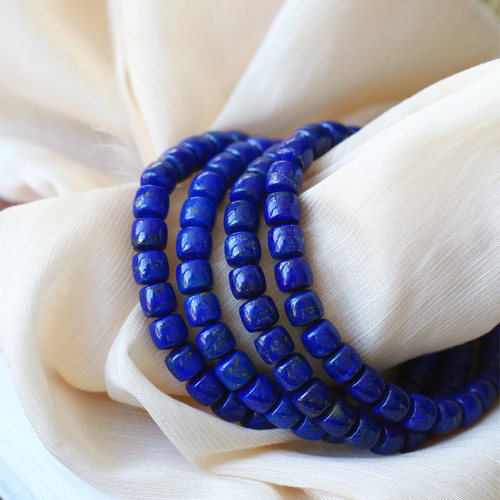 老矿青金石直切桶珠款手链