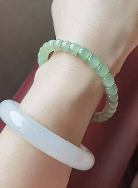 精品 天然和田玉青玉冰晴水直切款手链  男女款高端玉石手串饰品