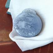 男女款 双面工 玉石挂坠饰品 吊坠 天然和田玉烟紫料雕刻山水圆牌款