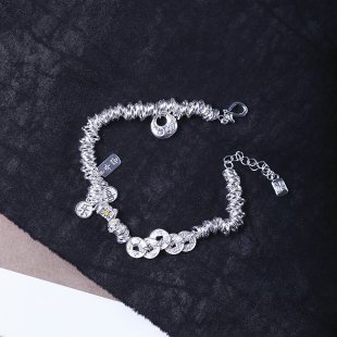 纯银首饰饰品 女款 999足银碎银盘缠五帝钱平安喜乐如意坠子款 手链