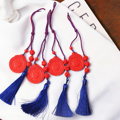 高含量天然红砂十二生肖三合车挂九宫八卦流苏挂饰本命年饰品男女